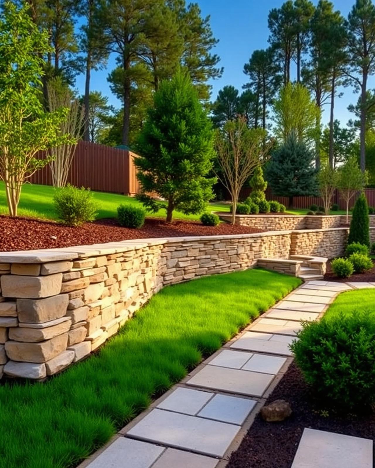 Stacked stone retaining wall project in North Metro Atlanta